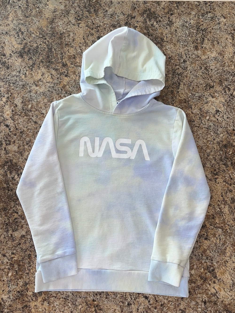 NASA White Graphic Logo Tie Dye Long Sleeve Hoodie Sweatshirt Sz L (10-12)